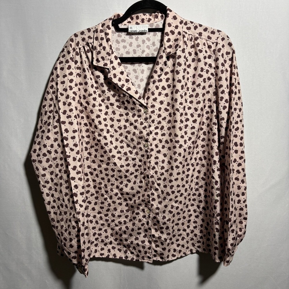 Vintage‎ Brown Apple Print Button Up Shirt Blouse Long Sleeve XXL Teacher Twee